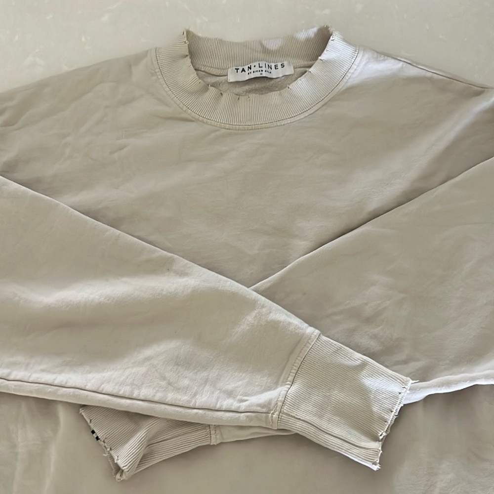 Tan distressed crewneck